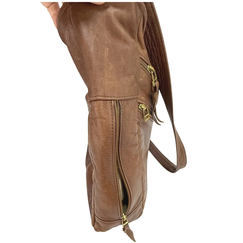 Sven Berkeley USA Leather Shoulder Bag Medium‎ Brown Asymmetrical Pockets Hobo